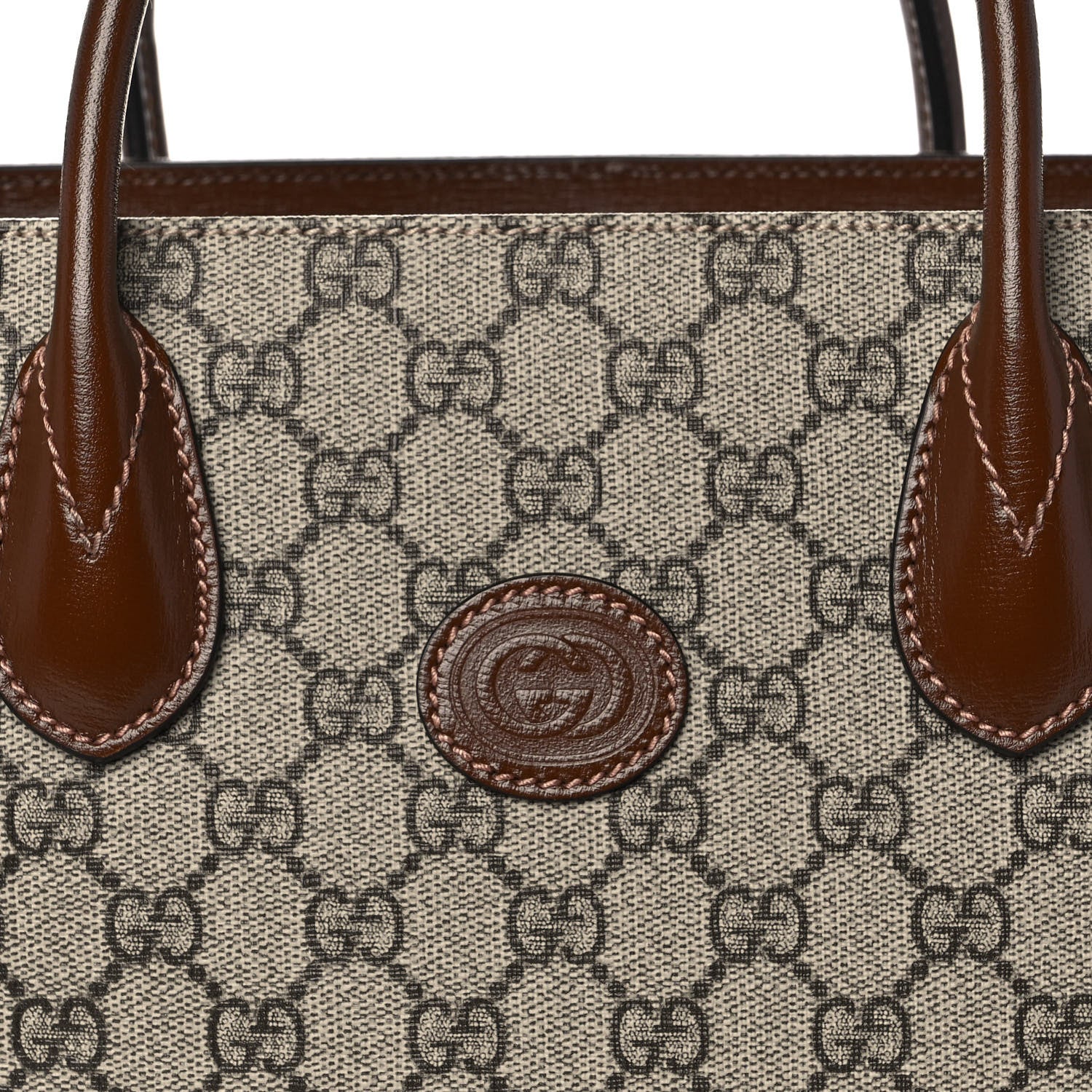 Gucci GG Supreme Monogram Azalea Calfskin Small Retro Interlocking G Tote Bag Beige Ebony Brown Sugar 13 of 15