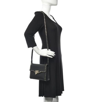 Valentino Garavani Pebbled Calfskin Medium Rockstud Flip Lock Crossbody Bag Black 2 of 9