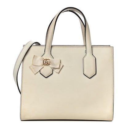 Gucci Calfskin Marmont Ribbon Top Handle Bag White 1 of 12