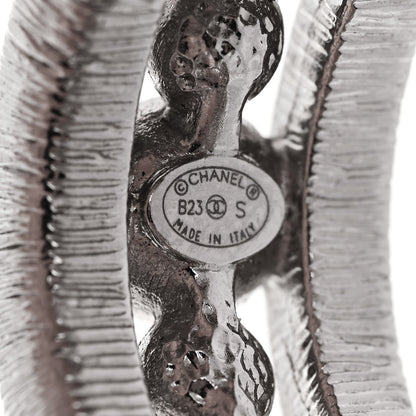 Chanel Metal Crystal CC Hoop Earrings Silver 4 of 4