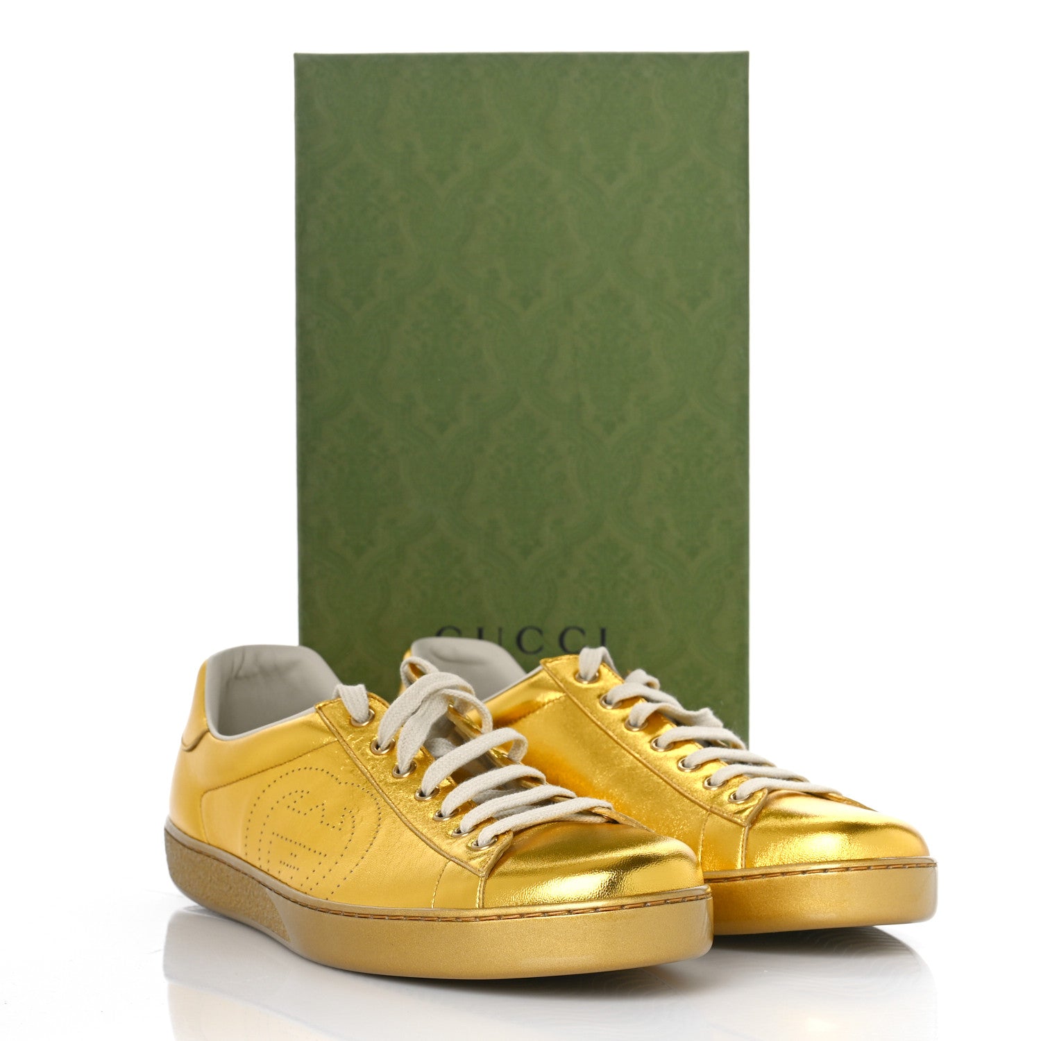 Gucci Metallic Nappa Interlocking G Perforated Mens Ace Sneakers 11.5 Oro Vecchio 13 of 13