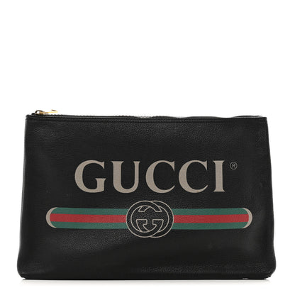 Gucci Pebbled Calfskin Large Logo Portfolio Clutch Black 1 of 7