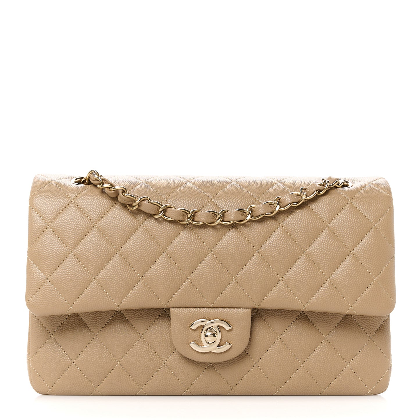 Caviar Quilted Medium Double Flap Dark Beige