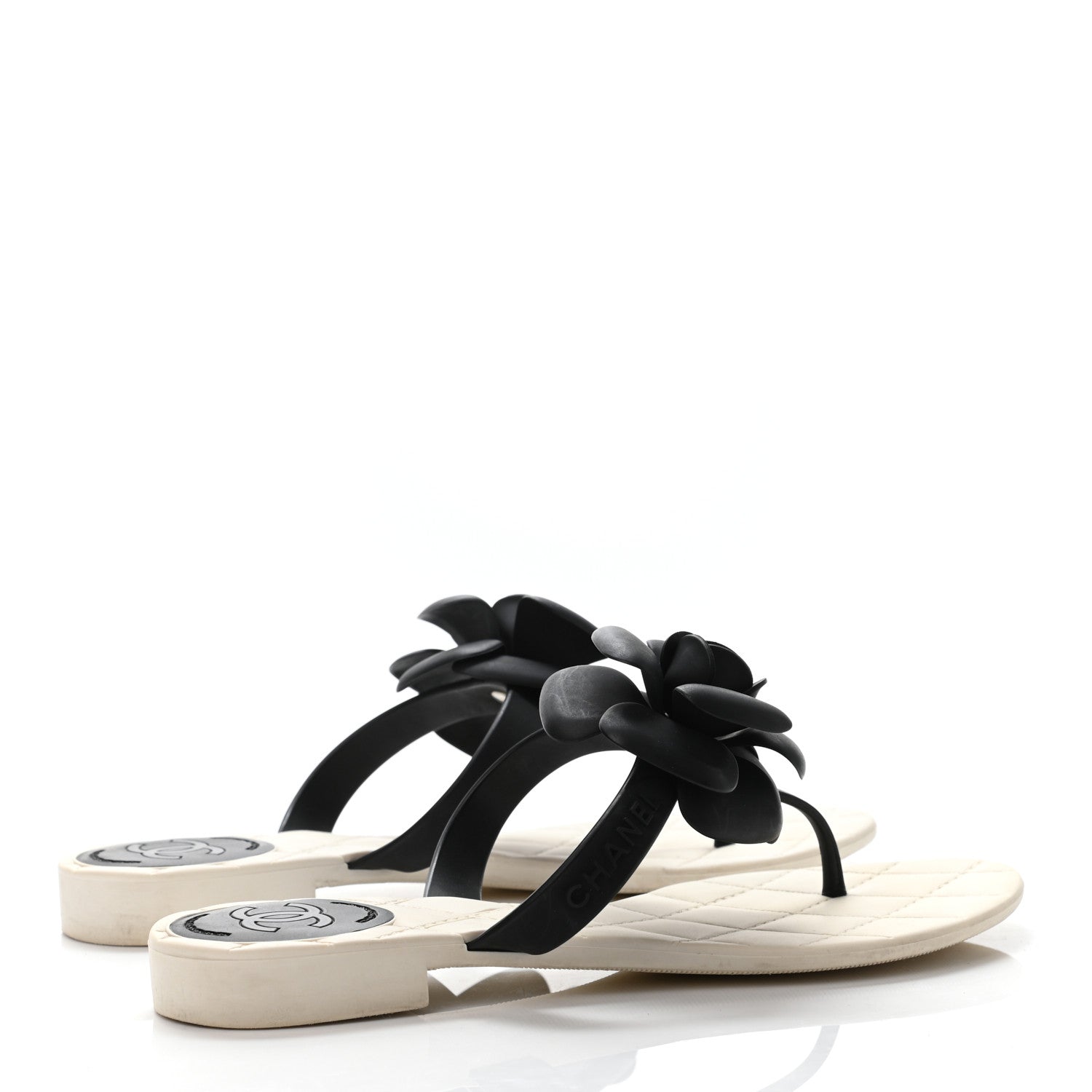 Chanel Jelly Quilted Camellia Thong Sandals 35 White Black 3 of 4