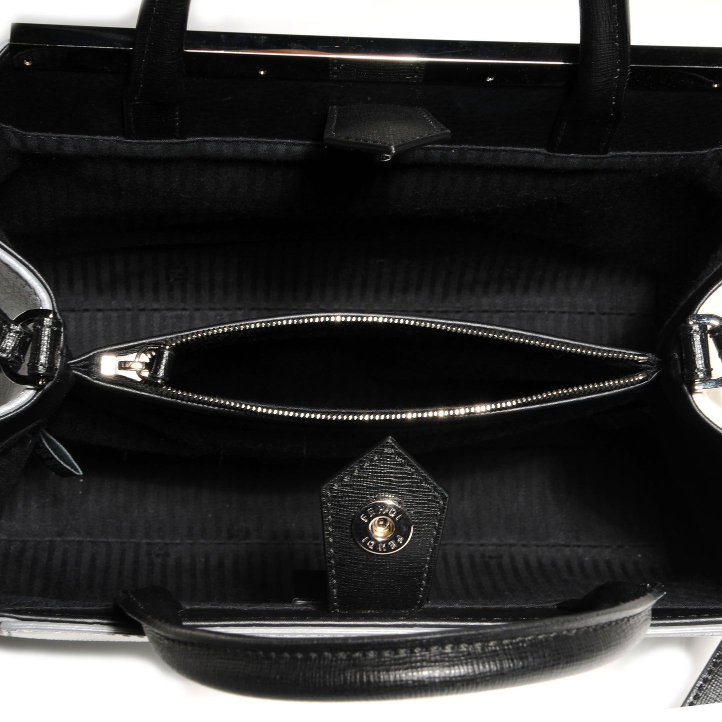 Vitello Elite Calfskin Colorblock Petite 2Jours Tote Black Multicolor White Argento