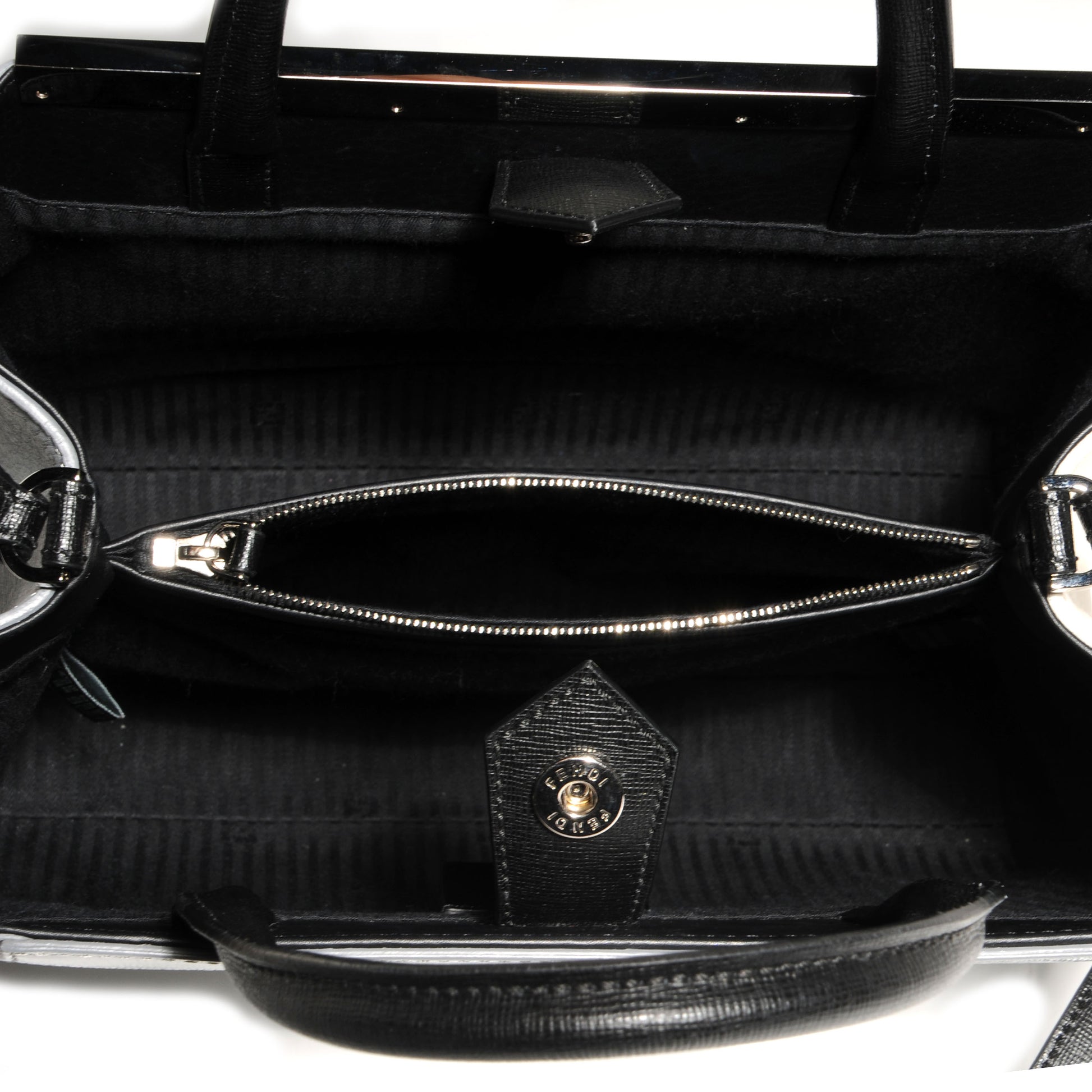 Fendi Vitello Elite Calfskin Colorblock Petite 2Jours Tote Black Multicolor White Argento 5 of 9