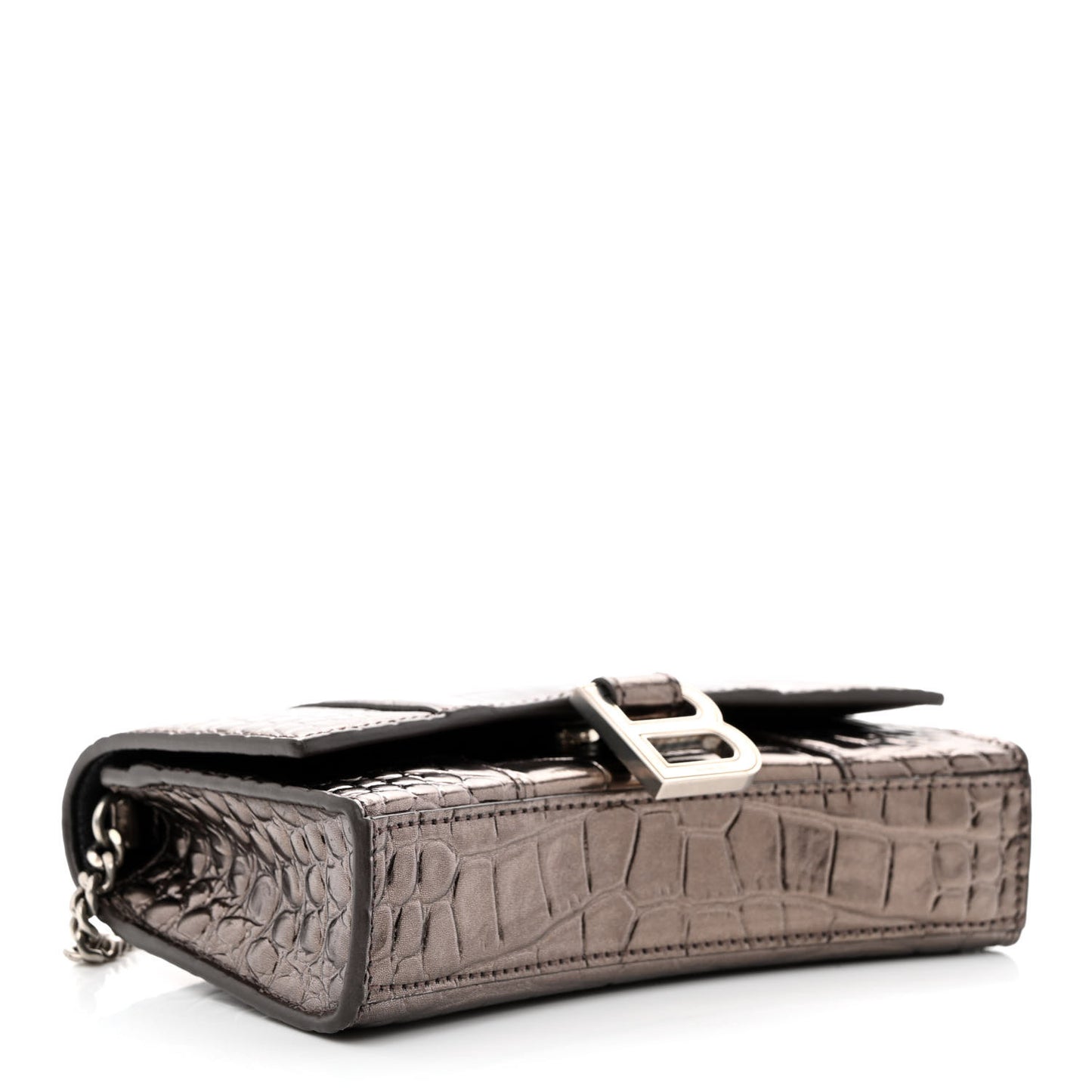 Shiny Metallic Calfskin Crocodile Embossed Hourglass Chain Bag Dark Bronze