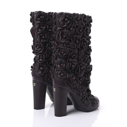 Chanel Calfskin Camellia Boots 40 Bordeaux 4 of 7