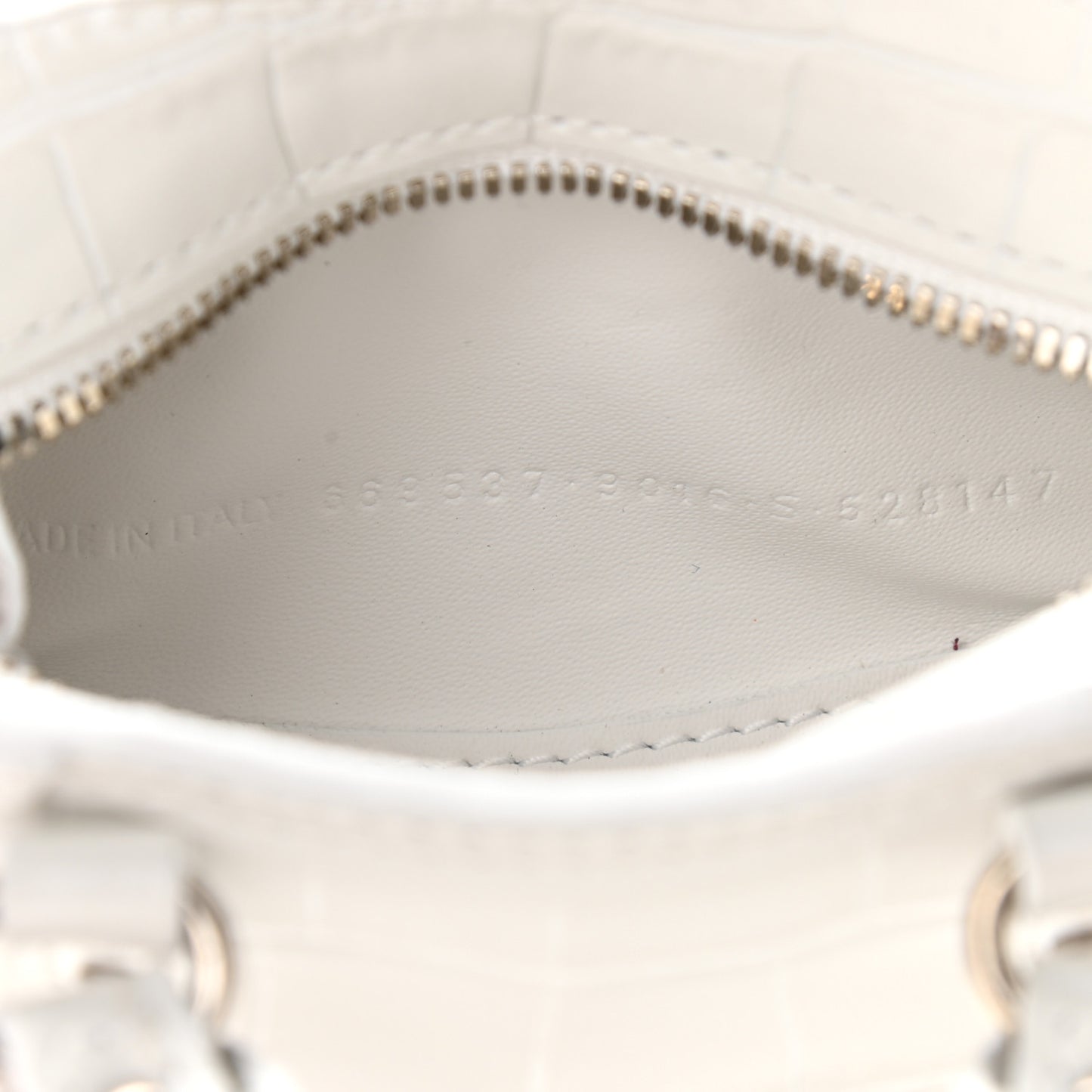 Extra Supple Calfskin Crocodile Embossed Neo Classic Silver Hardware Super Nano City Crossbody White