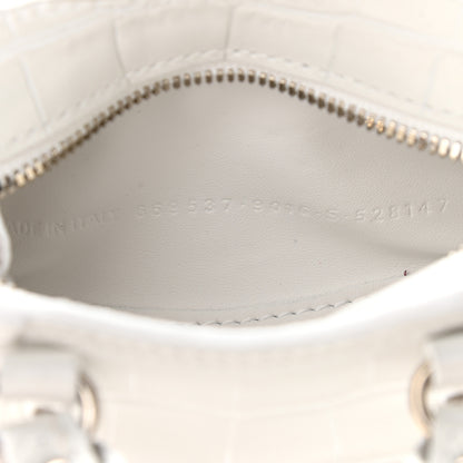 Balenciaga Extra Supple Calfskin Crocodile Embossed Neo Classic Silver Hardware Super Nano City Crossbody White 6 of 9
