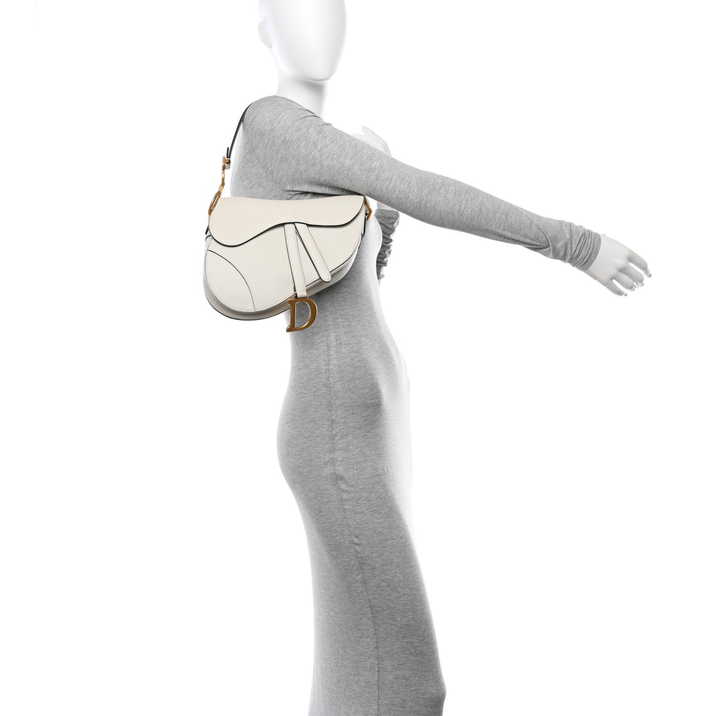 Grained Calfskin Saddle Bag White