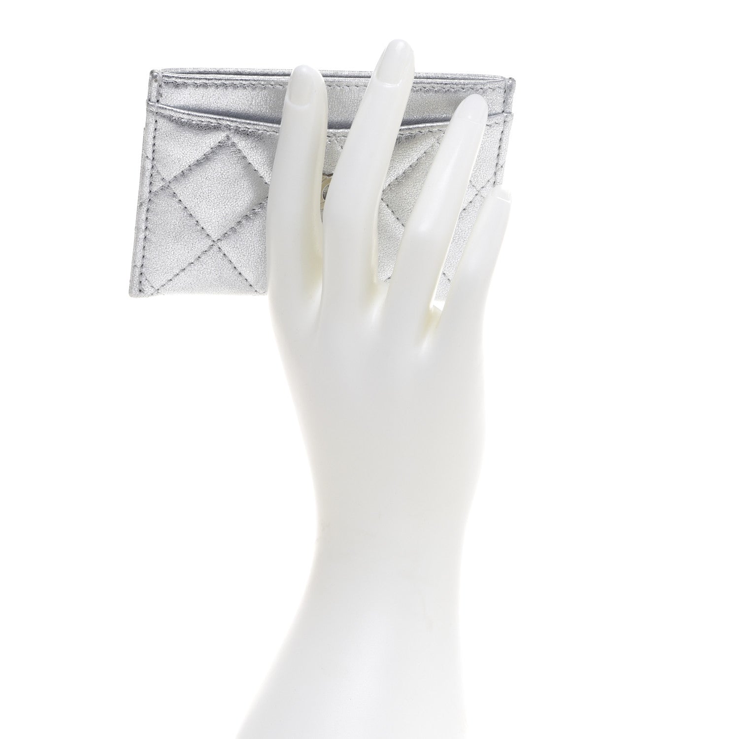 Chanel Metallic Lambskin Quilted Card Holder Silver 2 of 10