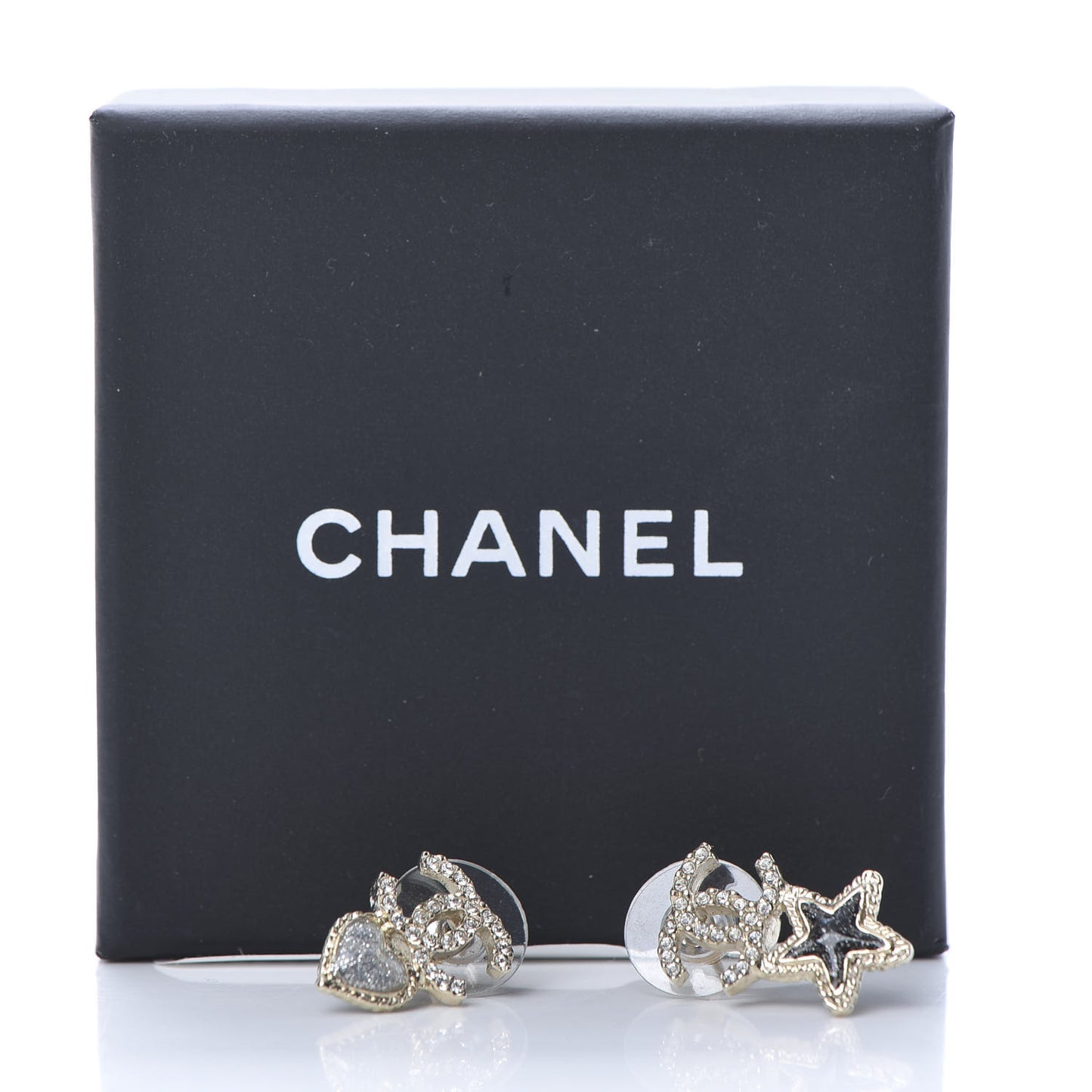 Crystal Enamel CC Star Heart Earrings Gold