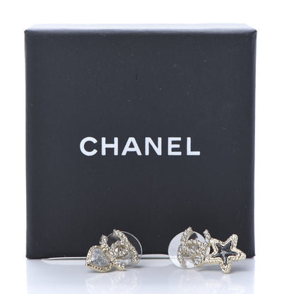 Chanel Crystal Enamel CC Star Heart Earrings Gold 5 of 5