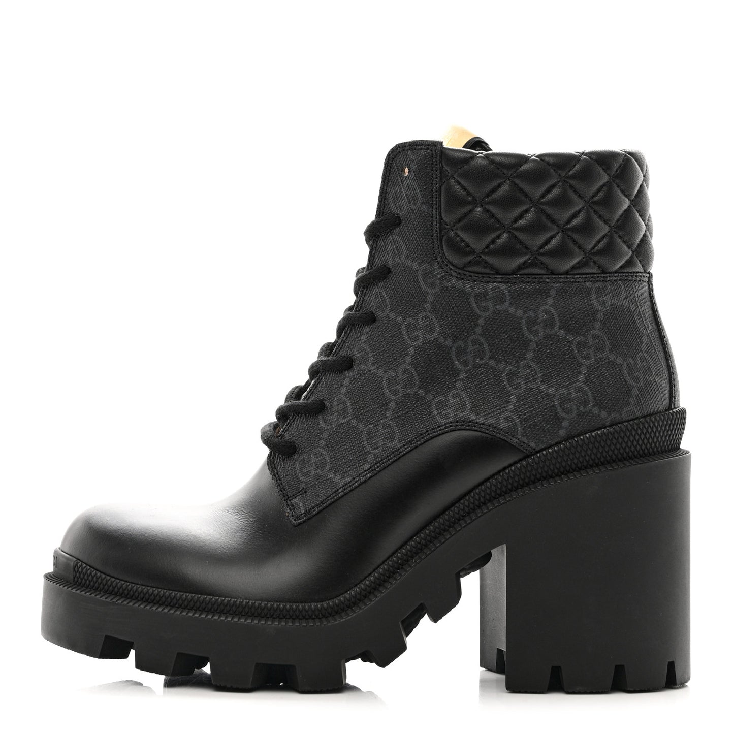 Apollo Calfskin GG Supreme Nappa Samoa Quilted Lace Up Ankle Boots 38.5 Black