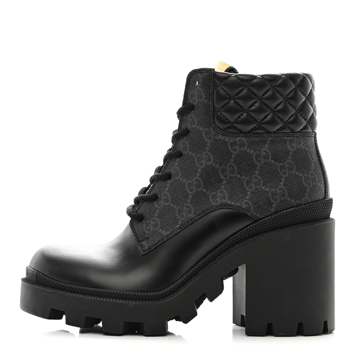 Gucci Apollo Calfskin GG Supreme Nappa Samoa Quilted Lace Up Ankle Boots 38.5 Black 1 of 9