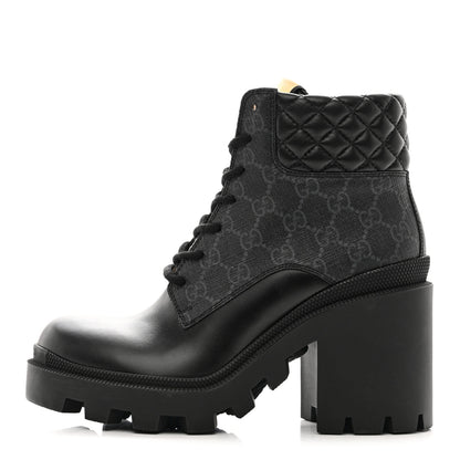 Gucci Apollo Calfskin GG Supreme Nappa Samoa Quilted Lace Up Ankle Boots 38.5 Black 1 of 9