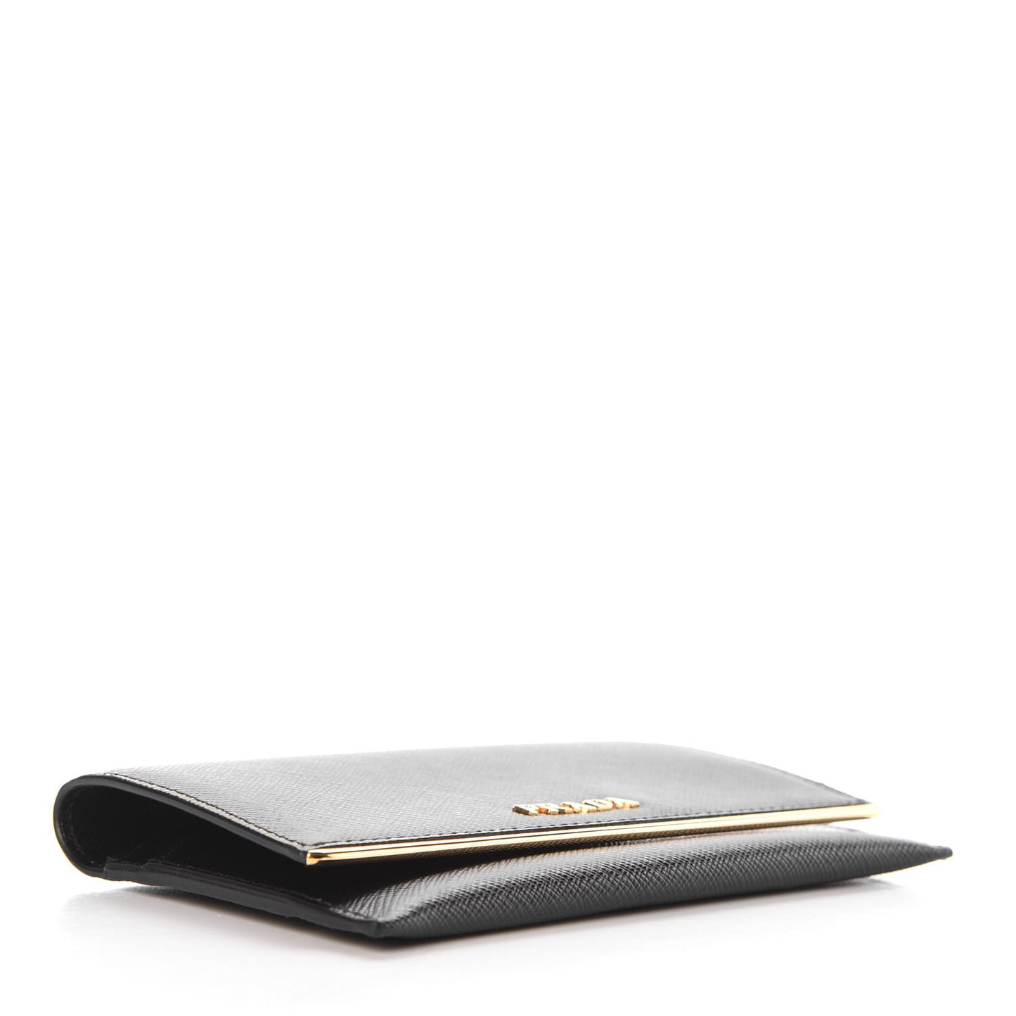 Saffiano Metal Bar Flap Wallet Black