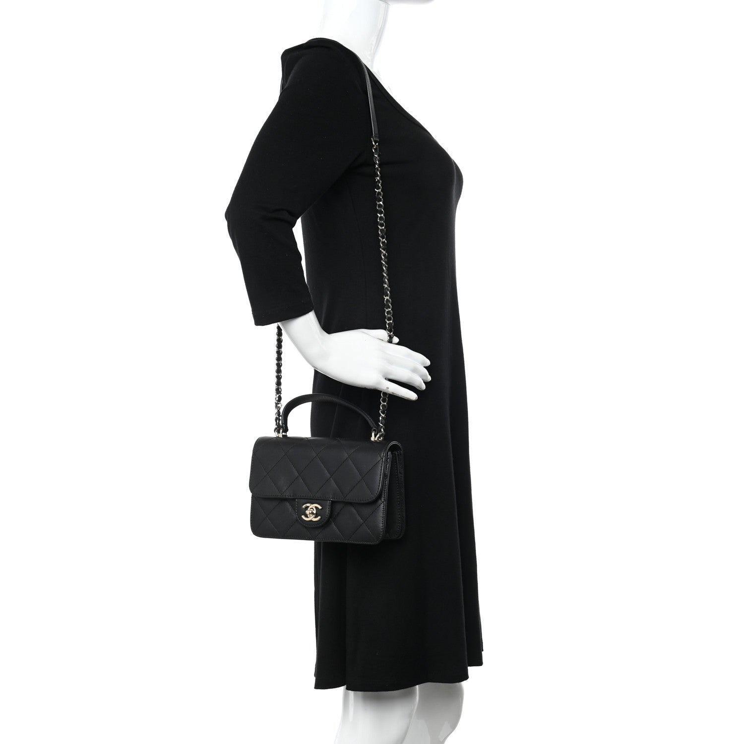 Chanel Calfskin Quilted Small Top Handle Flap Black 2 of 15