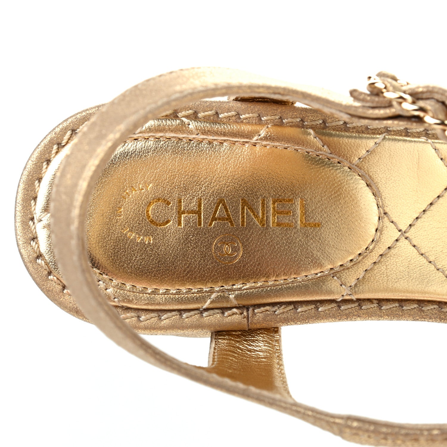 Chanel Metallic Lambskin Chain CC Logo Thong Sandals 36.5 Gold 6 of 7