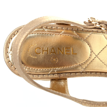 Chanel Metallic Lambskin Chain CC Logo Thong Sandals 36.5 Gold 6 of 7