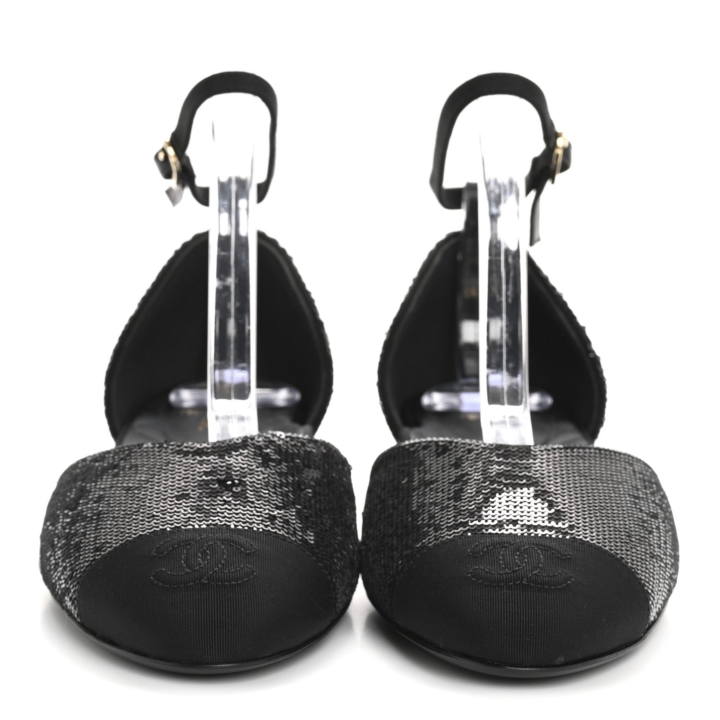 Sequin Grosgrain CC Cap Toe Ankle Flat 37.5 Black