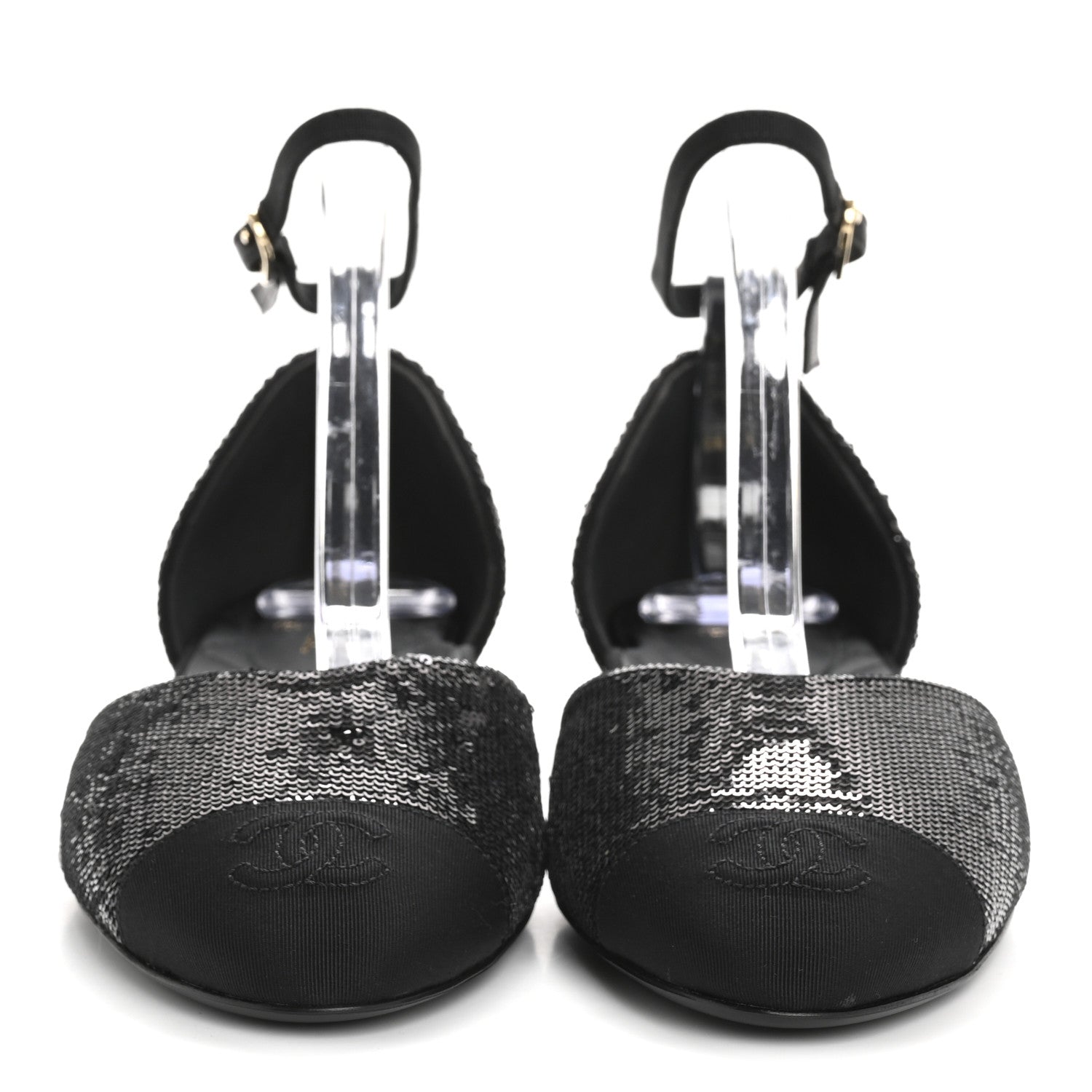 Chanel Sequin Grosgrain CC Cap Toe Ankle Flat 37.5 Black 3 of 9