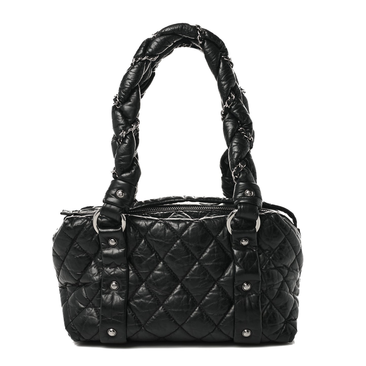 Distressed Lambskin Small Lady Braid Tote Black