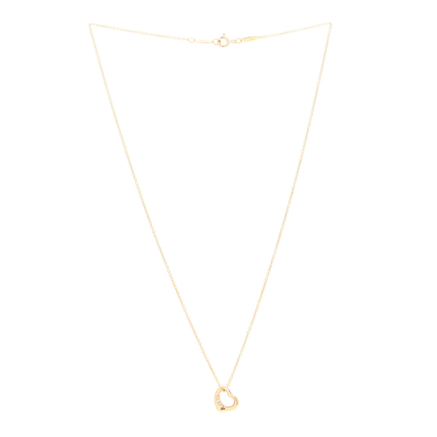 18K Yellow Gold Diamond 11mm Elsa Peretti Open Heart Pendant Necklace