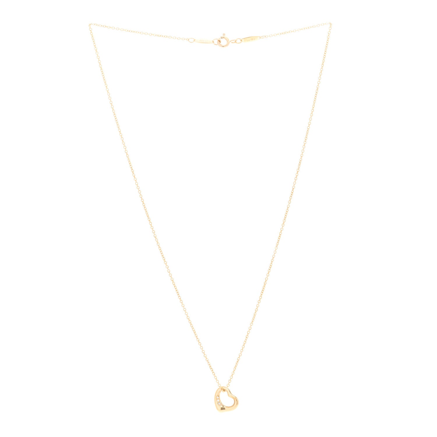 Tiffany 18K Yellow Gold Diamond 11mm Elsa Peretti Open Heart Pendant Necklace 3 of 5
