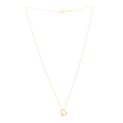 Tiffany 18K Yellow Gold Diamond 11mm Elsa Peretti Open Heart Pendant Necklace 3 of 5