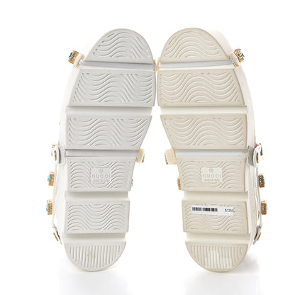 Gucci Calfskin Removable Crystals Bee Embroidered Womens Ace Platform Sneakers 37.5 White 7 of 7