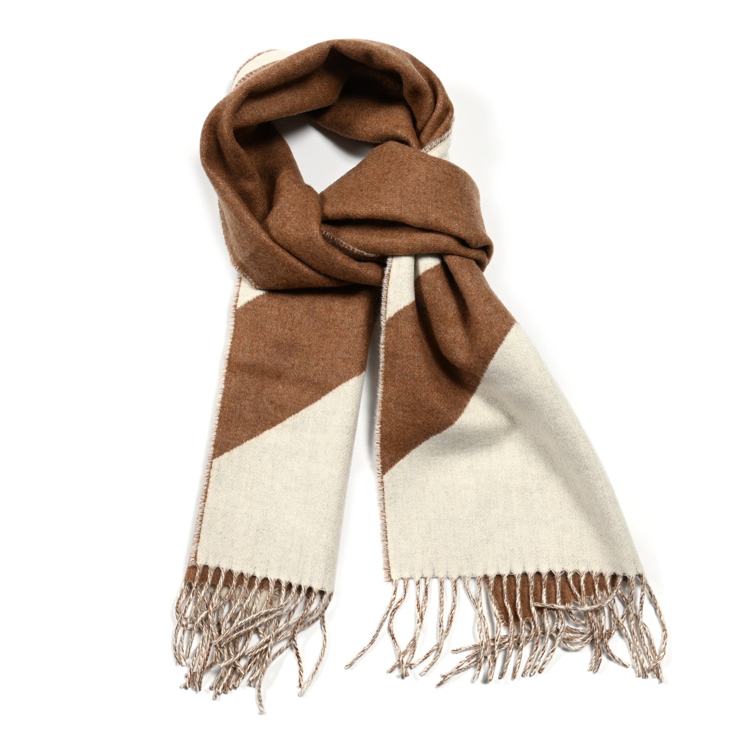 Hermes Cashmere Fringe Scarf Noisette Ecru 1 of 4