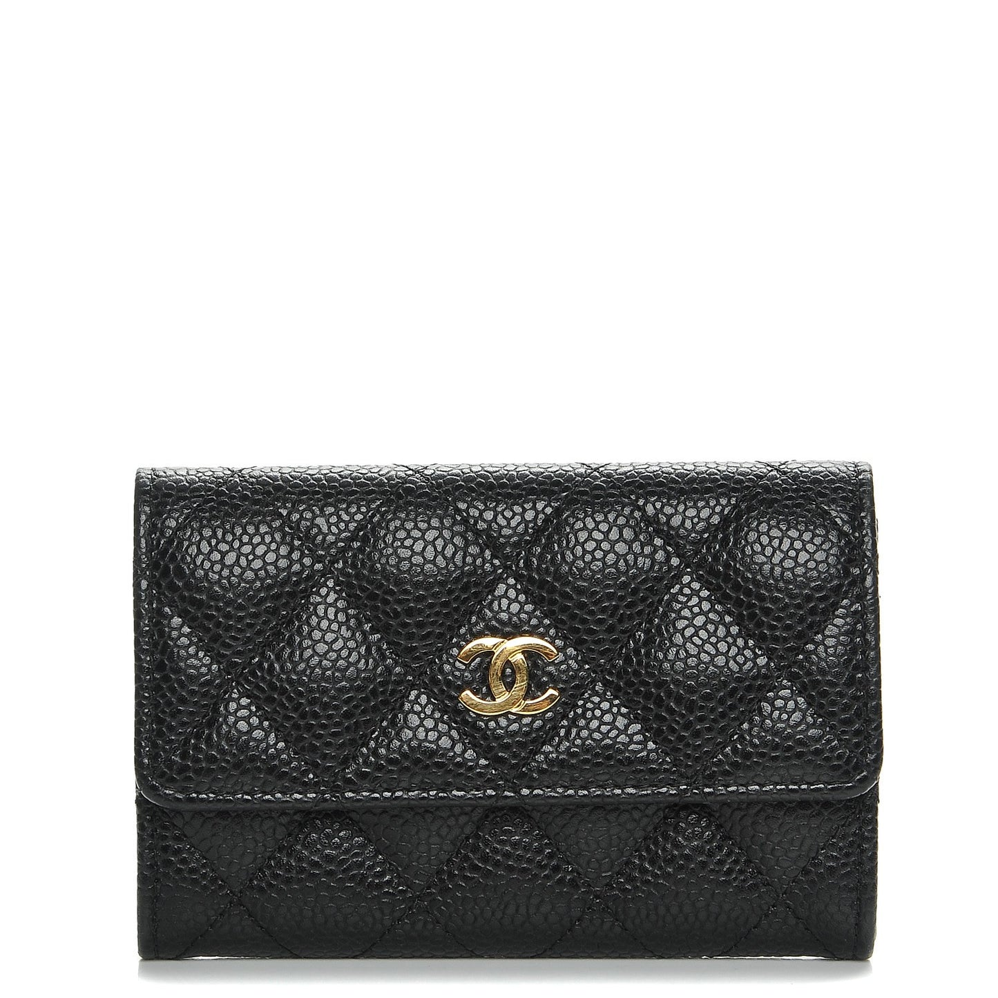 Caviar Quilted Flap Card Holder Black