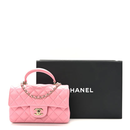 Chanel Lambskin Quilted Mini Top Handle Rectangular Flap Pink 10 of 10