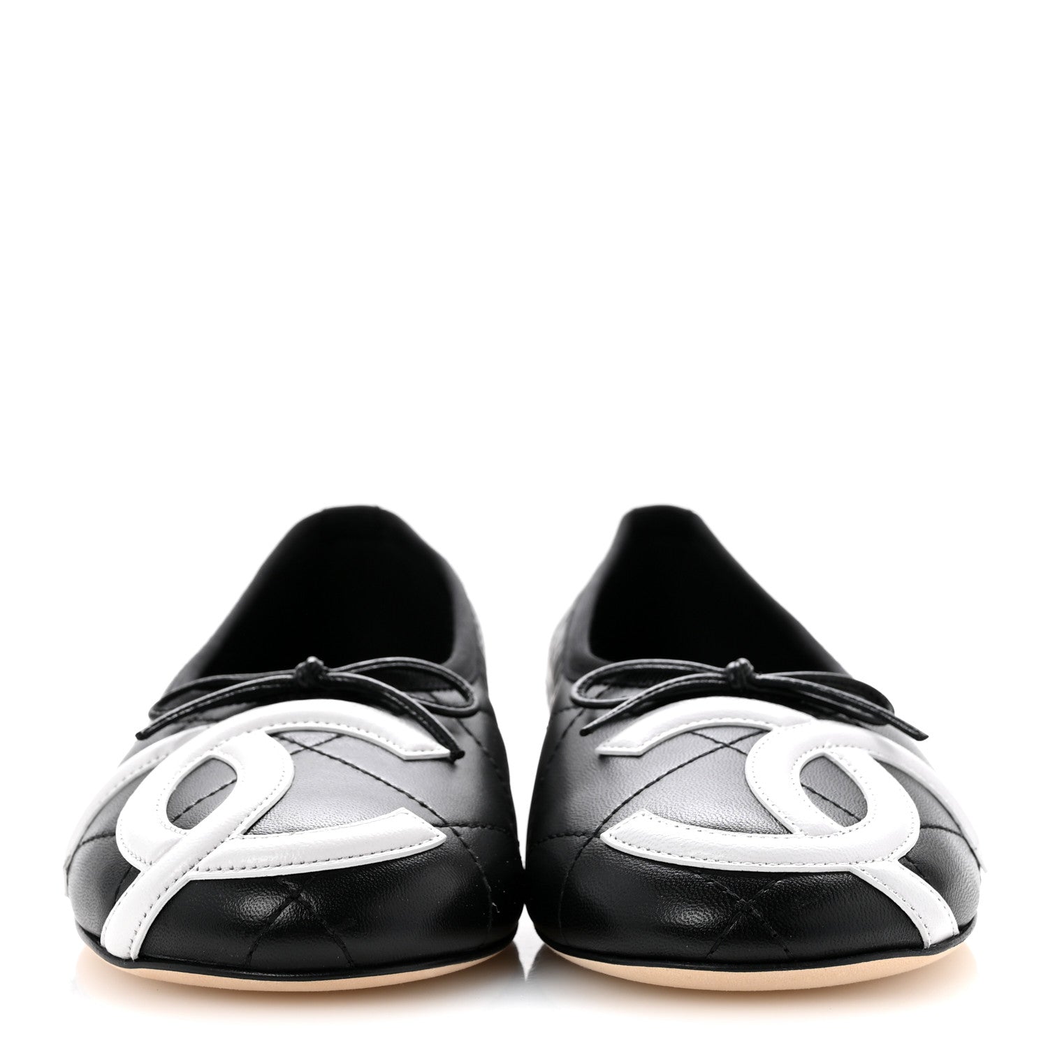 Chanel Lambskin Quilted CC Cambon Ballet Flats 37.5 Black White 3 of 10