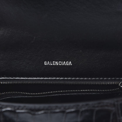 Balenciaga Shiny Calfskin Monochrome Crocodile Embossed Small Hourglass Top Handle Bag Black 6 of 11
