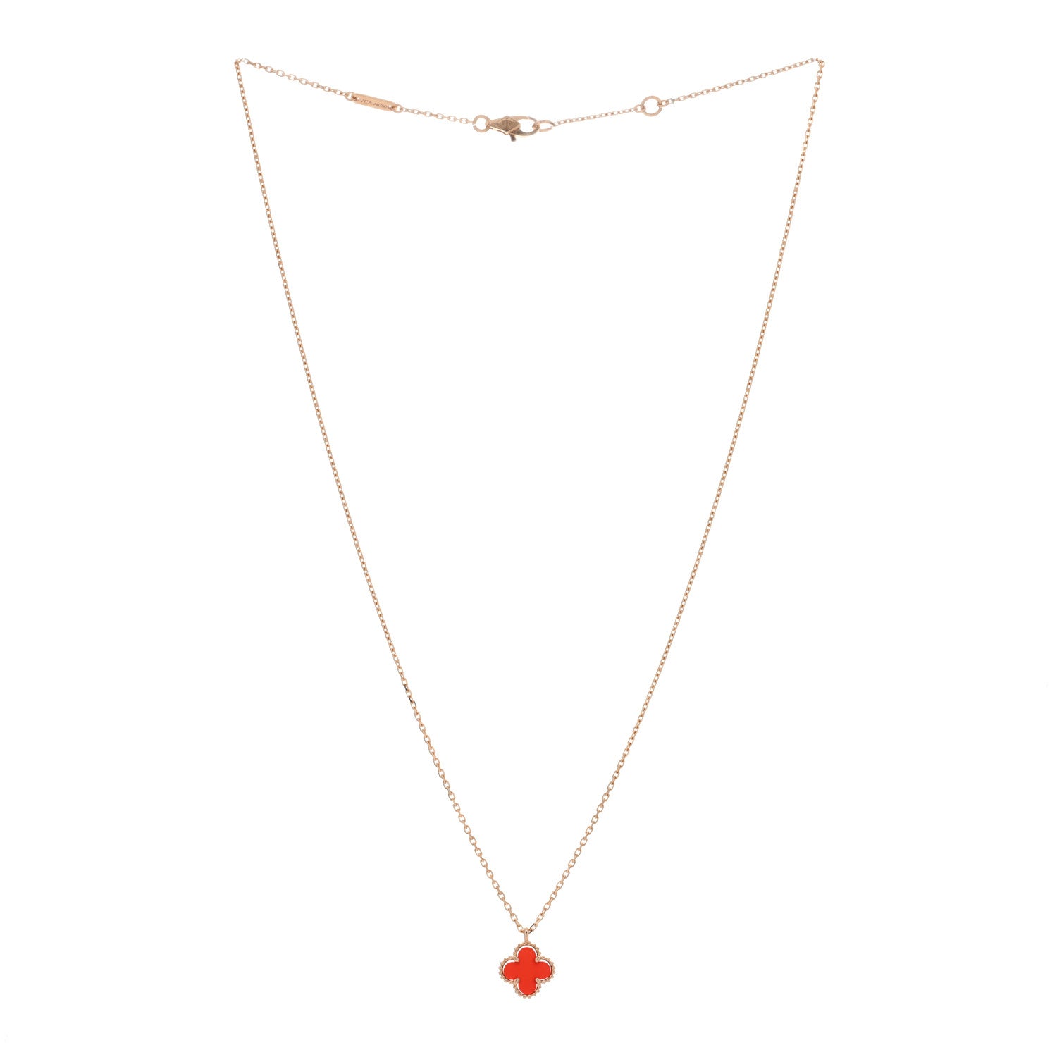 Van Cleef & Arpels 18K Rose Gold Carnelian Sweet Alhambra Pendant Necklace 2 of 4