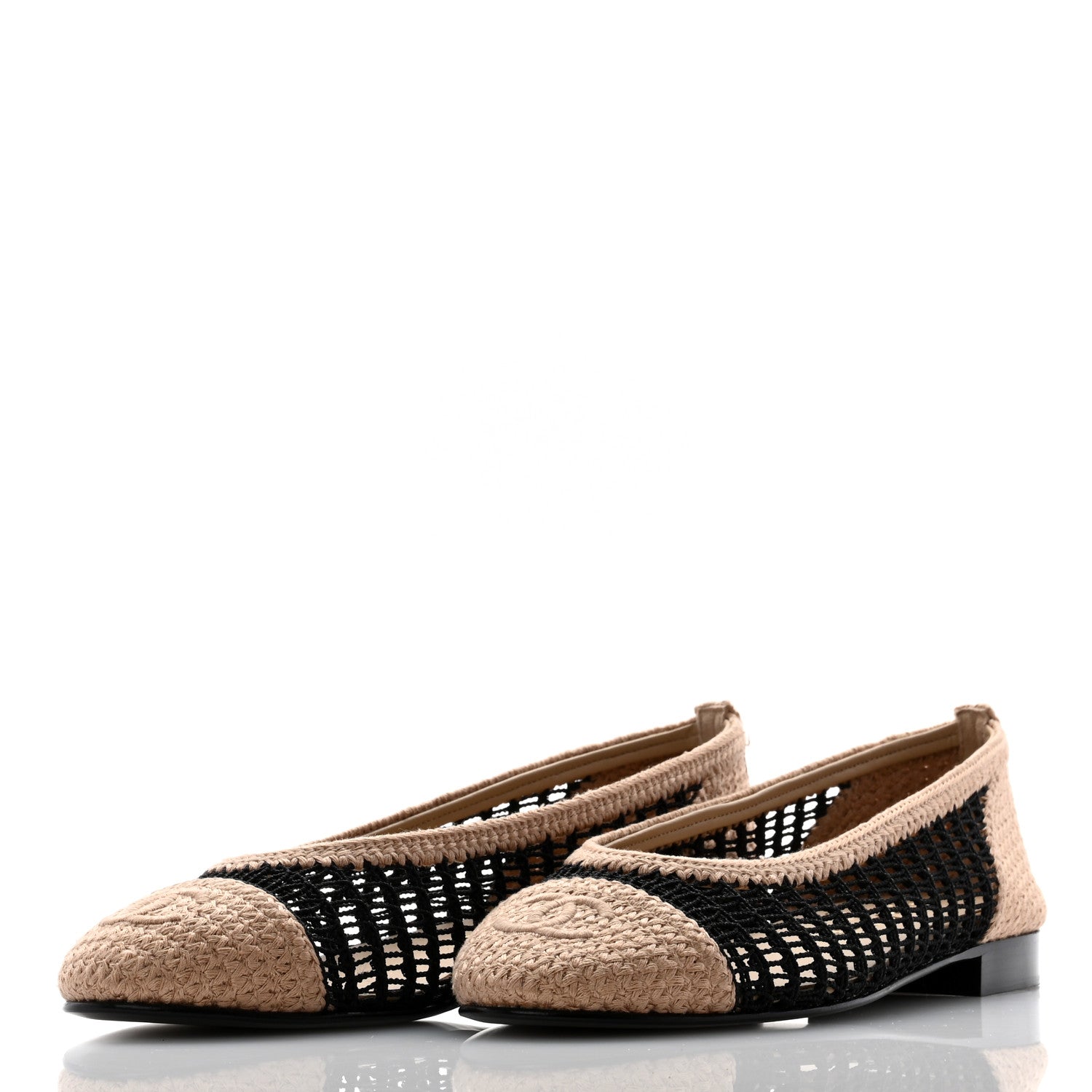 Chanel Raffia Cap Toe Ballerina Flats 36.5 Black Beige 3 of 8