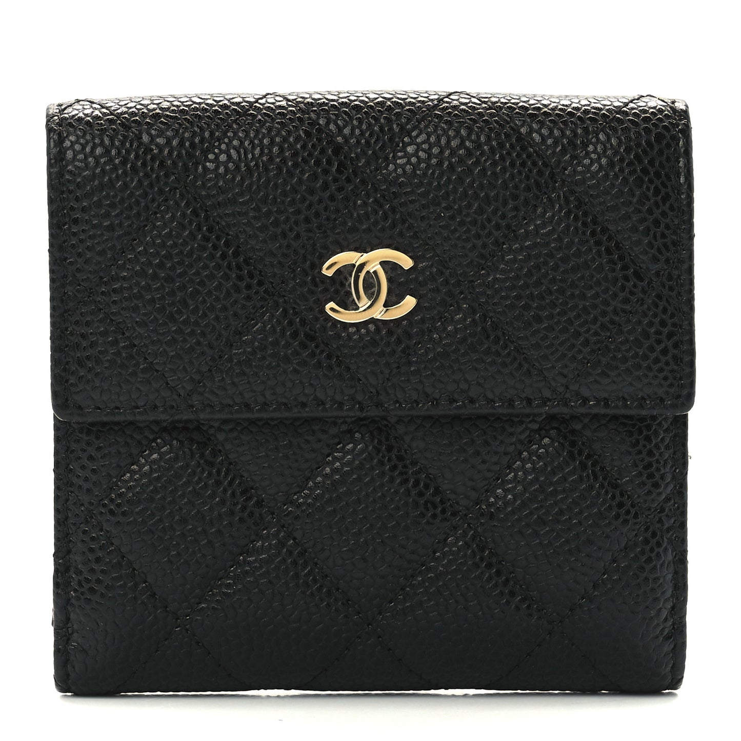 Caviar Quilted Compact French Flap Wallet Black