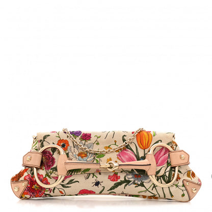Gucci Canvas Flora Floral Horsebit Chain Clutch 1 of 15