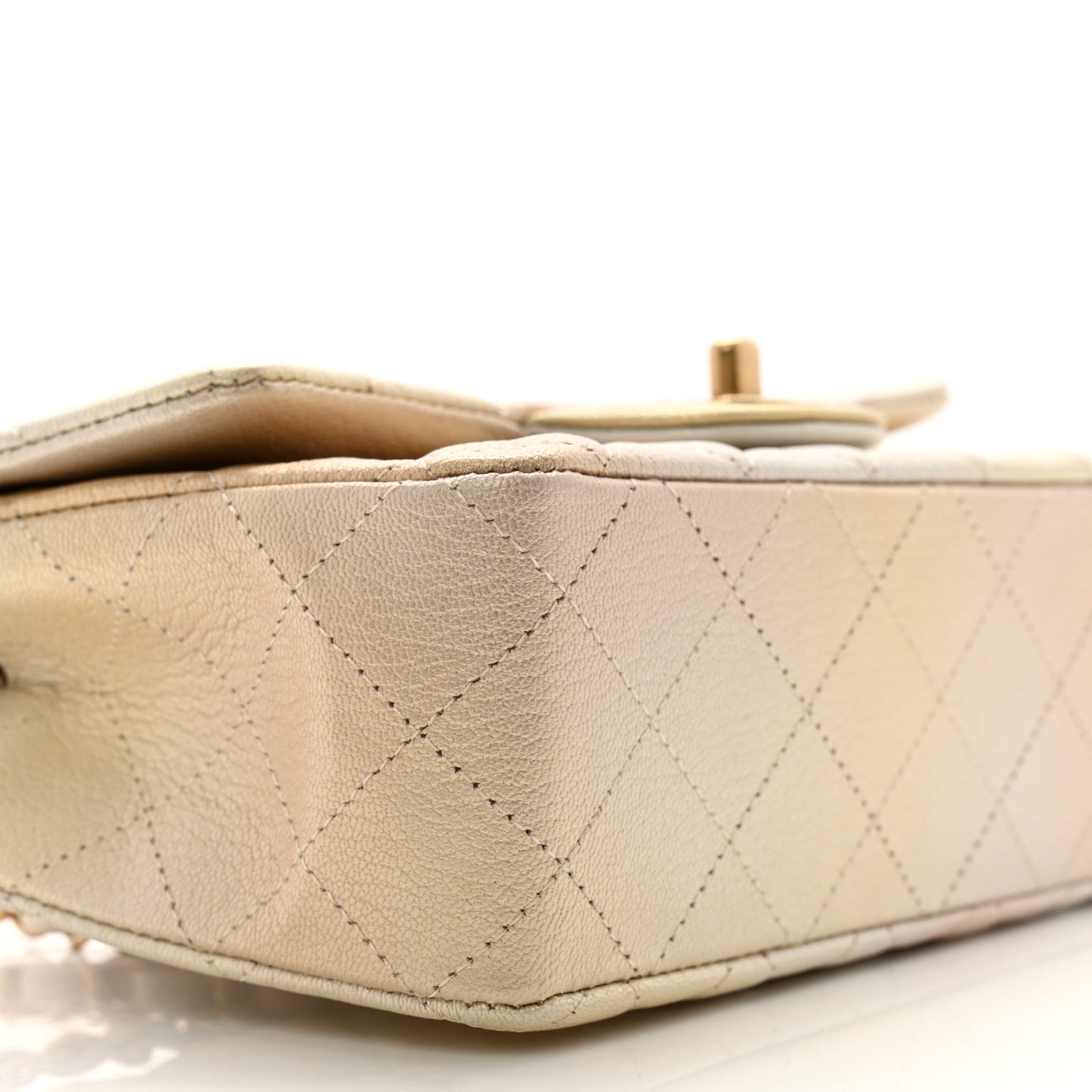 Metallic Goatskin Quilted Mini Rectangular Flap Gold