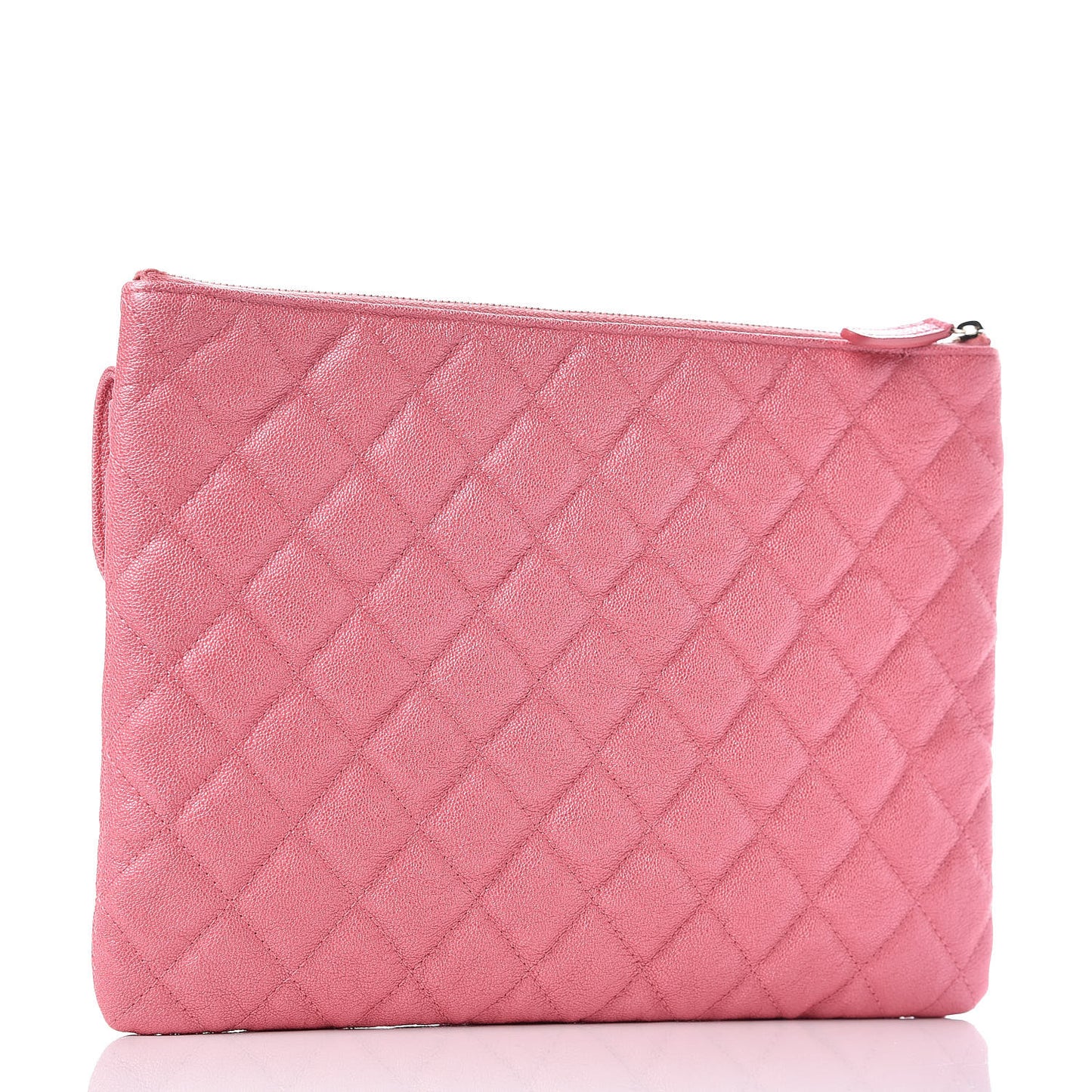 Iridescent Caviar Quilted Medium Flap Cosmetic Case Pink
