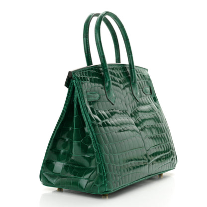 Hermes Shiny Niloticus Crocodile Birkin 30 Vert Emeraude 3 of 10