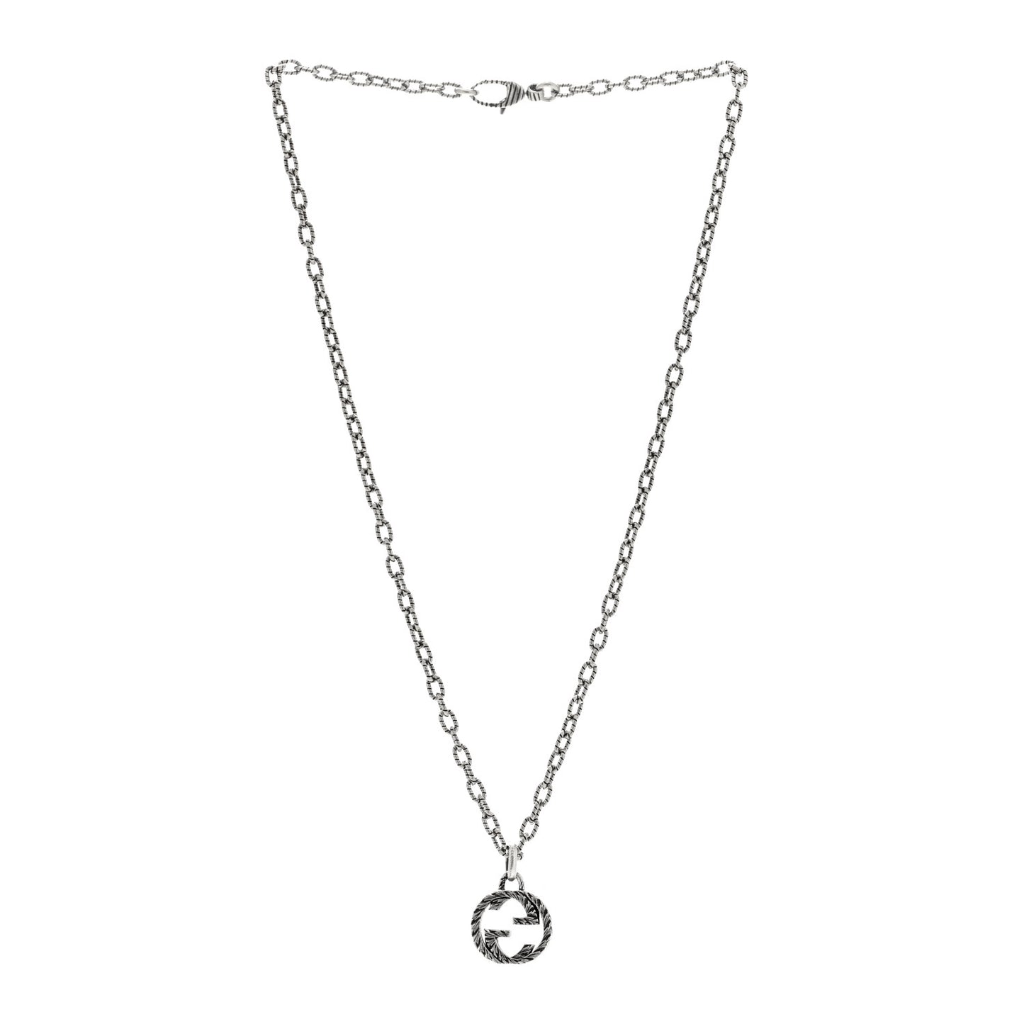 Sterling Silver Small Textured Interlocking G Pendant Necklace