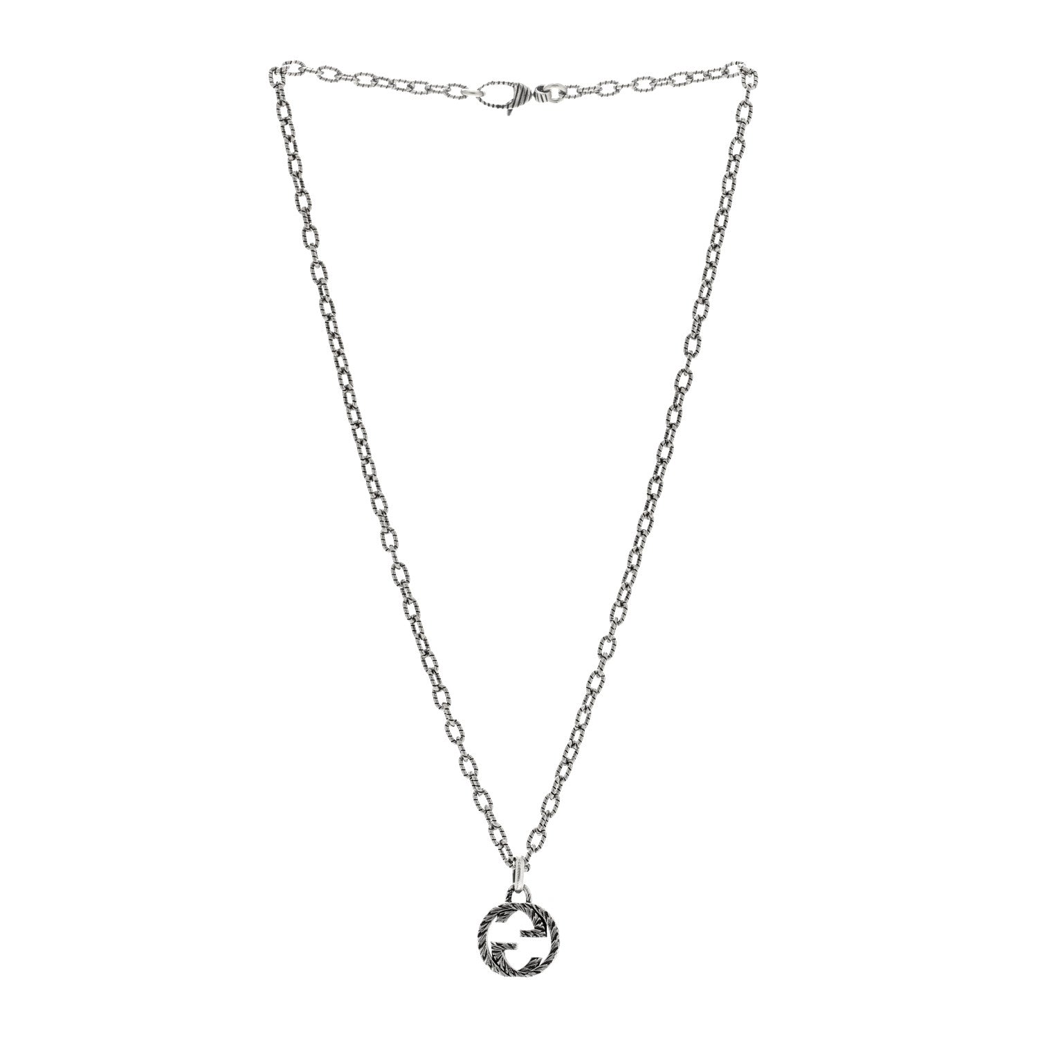 Gucci Sterling Silver Small Textured Interlocking G Pendant Necklace 3 of 4