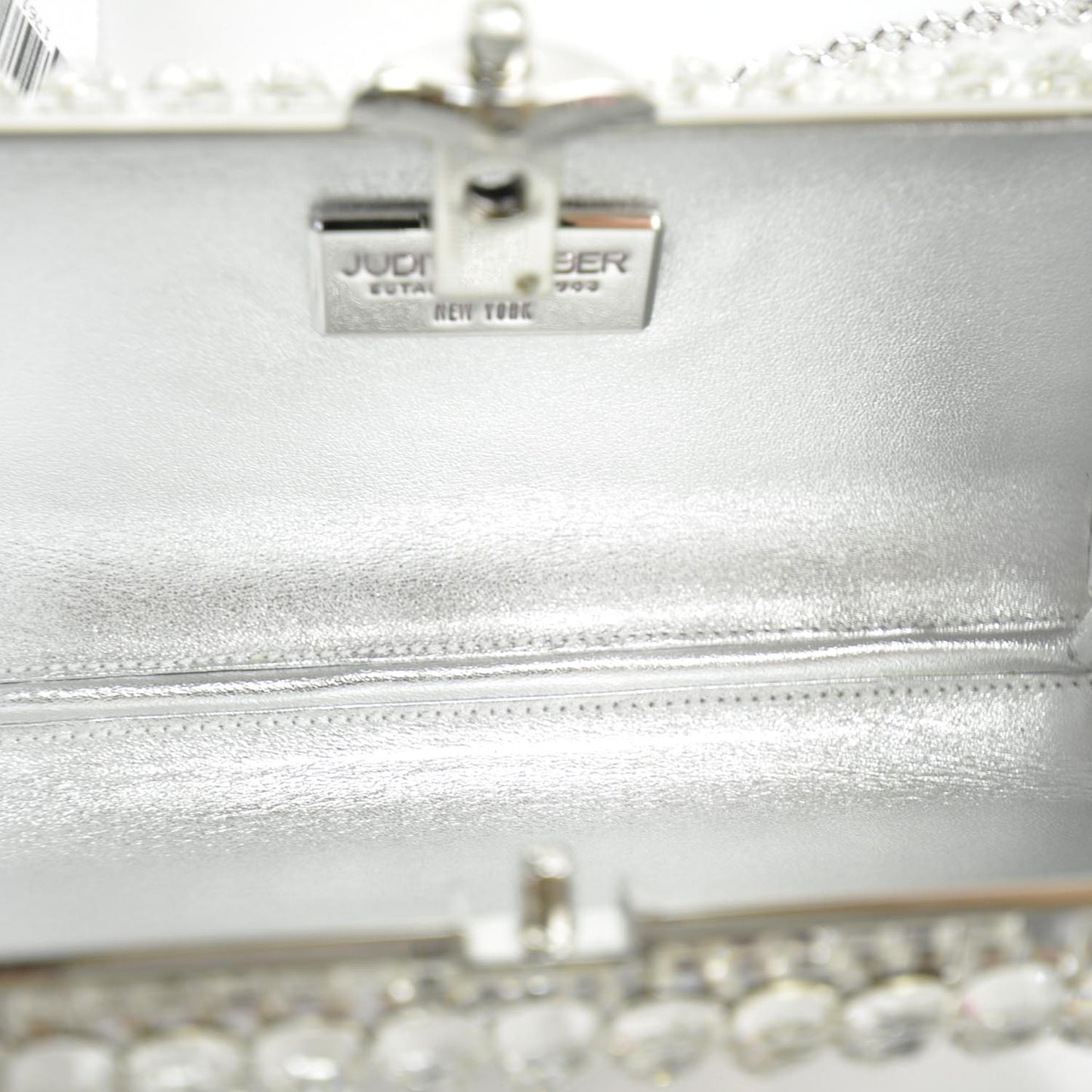 Clear Austrian Crystal Studded Minaudiere Clutch Silver