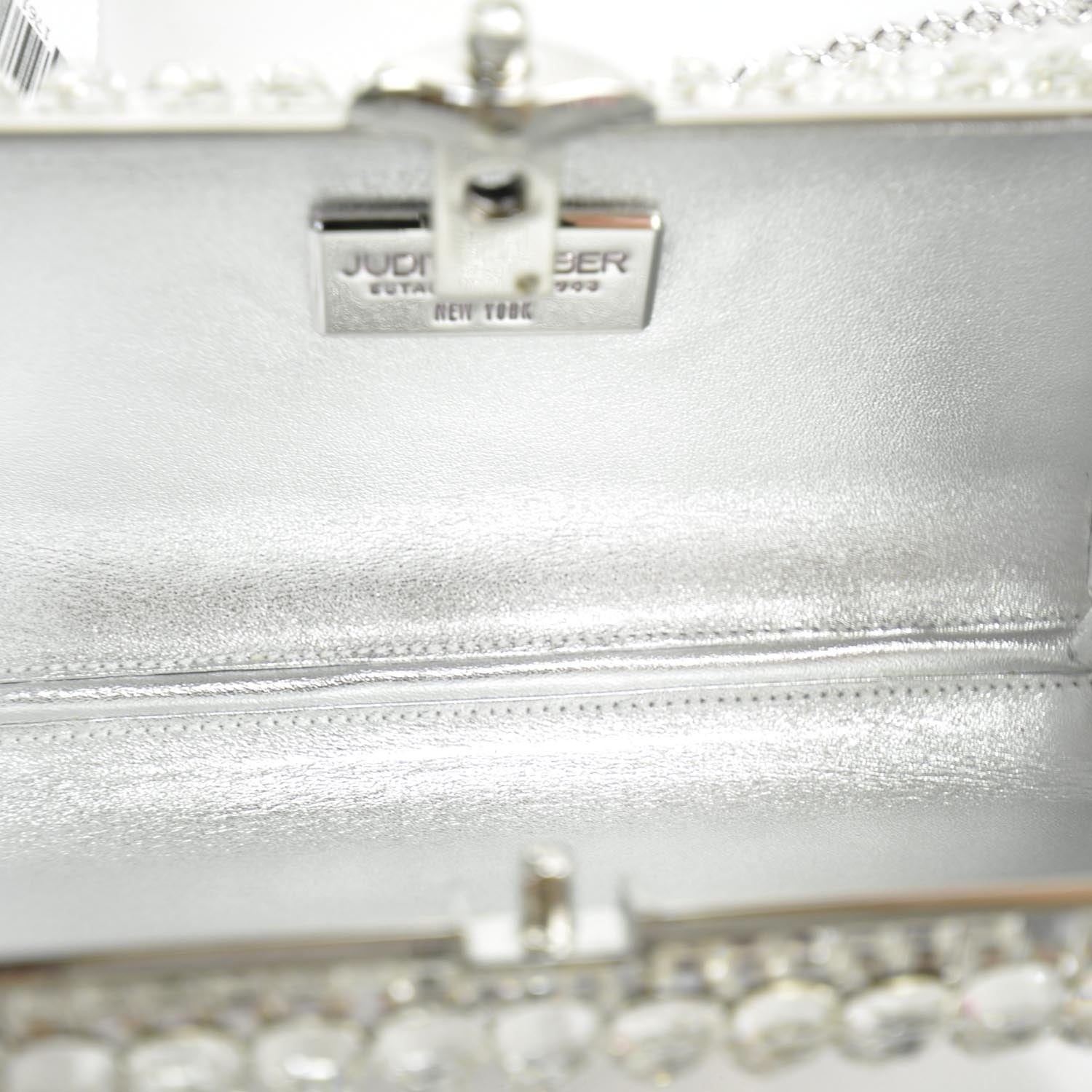 Judith Leiber Clear Austrian Crystal Studded Minaudiere Clutch Silver 6 of 8
