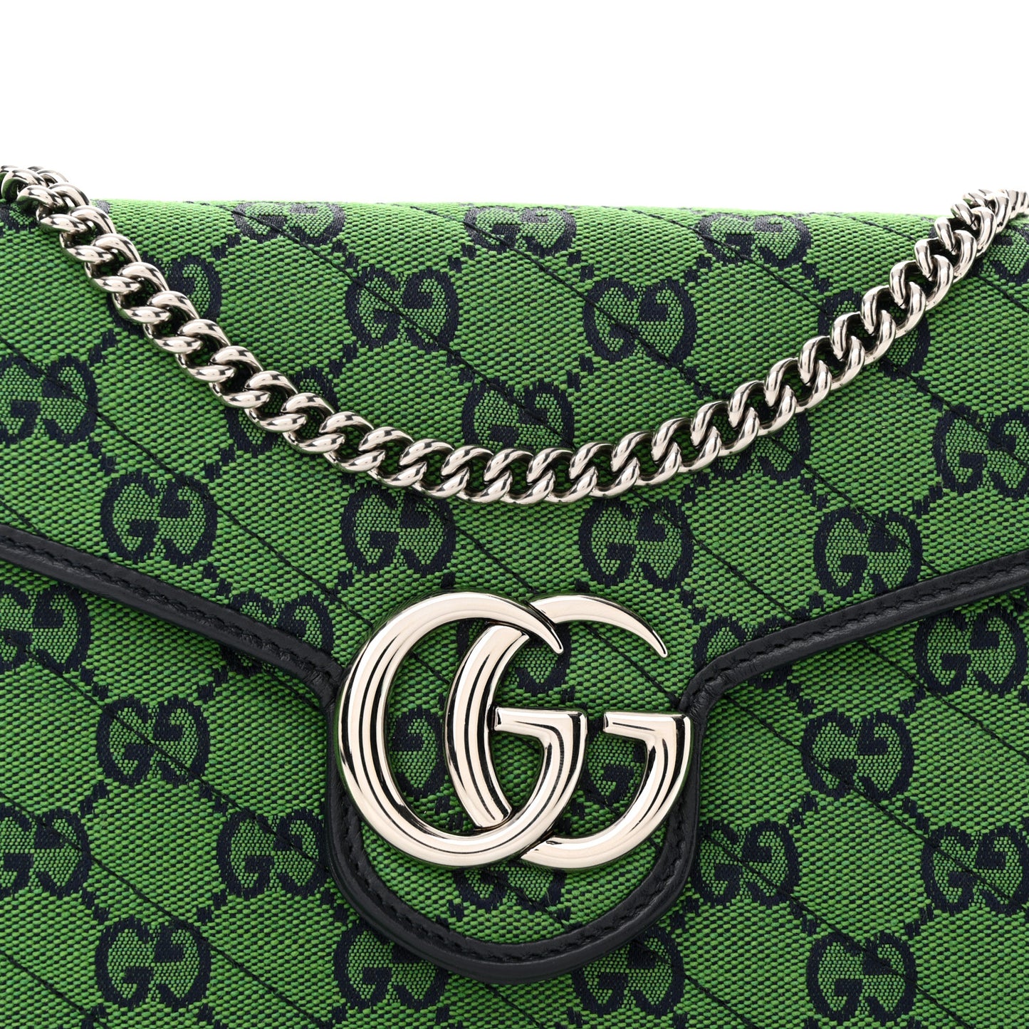Monogram Multicolor Matelasse Diagonal GG Marmont Chain Wallet Green Blue