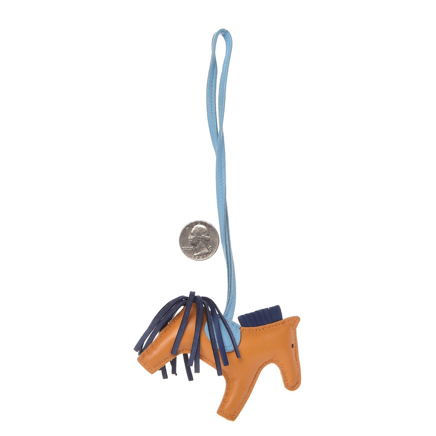 Milo Lambskin Grigri Rodeo Horse Bag Charm PM Naturel Bouton D'Or Celeste Bleu Saphir